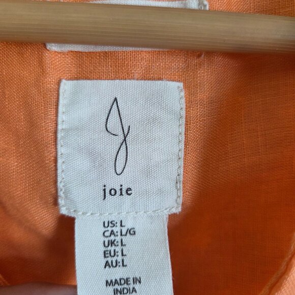 Joie 100% Linen Boxy Cropped Button Front Top Orange Women's Large Short Sleeves - Picture 2 of 9